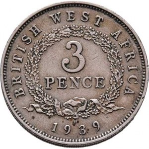 Britská západní Afrika, George VI., 1936 - 1952, 3 Pence 1939 H, Heaton-Birmingham, KM.21 (CuNi),