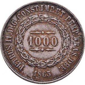 Brazilie, Pedro II., 1831 - 1889, 1000 Reis 1863, KM.465 (Ag917), 12.682g, nep.hr.,