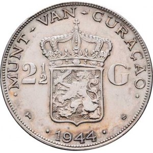 Curacao, Wilhemina, 1890 - 1948, 2.5 Gulden 1944 D, Denver, KM.46 (Ag720, 200.000 ks),