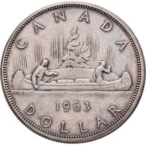 Kanada, Elizabeth II., 1952 -, Dolar 1963 - kanoe, KM.54 (Ag800), 23.182g, nep.hr.,