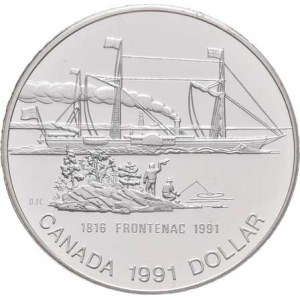 Kanada, Elizabeth II., 1952 -, Dolar 1991 - parník Frontenac, KM.179 (Ag500,