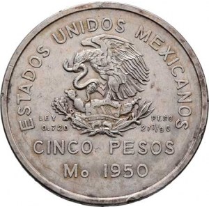 Mexiko, republika, 1867 -, 5 Pesos 1950 Mo - otevření Jižní dráhy, KM.466