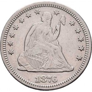 USA, 1/4 Dolar 1876 CC - sedící Liberty, KM.A98 (Ag900),