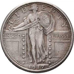 USA, 1/4 Dolar 1917 - stojící Liberty, KM.145 (Ag900),