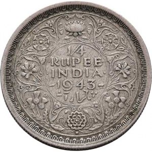 Indie, George VI., 1936 - 1952, 1/4 Rupie 1943, KM.547 (Ag500, hrana s ozdobným