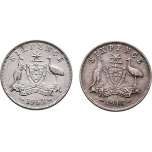 Austrálie, George VI., Elizabeth II., 6 Pence 1945, 1963, Melbourne, KM.38 (Ag925),