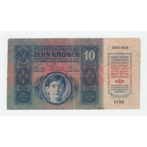 Československo - kolkované prozatímní státovky, 10 Koruna 1915 - stříhaný kolek, série 1136, BHK.1a
