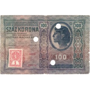 Československo - kolkované prozatímní státovky, 100 Koruna 1912 - stříhaný kolek, série 1677, BHK.5