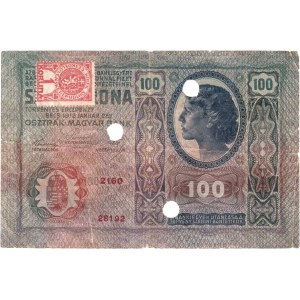 Československo - kolkované prozatímní státovky, 100 Koruna 1912 - zoubkovaný kolek, sér.2160, BHK.5