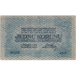 Československo - státovky I. emise, 1 Koruna 1919, série 142, BHK.7, He.7a neperf.