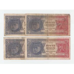 Československo - bankovky Národ. banky Československé, 20 Koruna 1926, série Cf, Df, Hf, Of, BHK.21