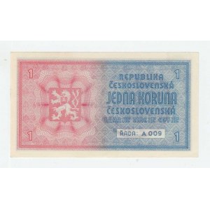 Protektorát Čechy a Morava, 1939 - 1945, 1 Koruna b.l. - ruční přetisk, série A009, BHK.28a,
