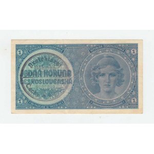 Protektorát Čechy a Morava, 1939 - 1945, 1 Koruna b.l. - ruční přetisk, série A023, BHK.28a,