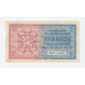 Protektorát Čechy a Morava, 1939 - 1945, 1 Koruna b.l. - ruční přetisk, série A023, BHK.28a,