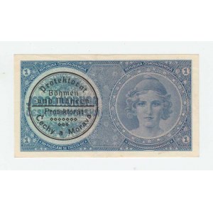 Protektorát Čechy a Morava, 1939 - 1945, 1 Koruna b.l. - stroj.přetisk, série A060, BHK.28b,