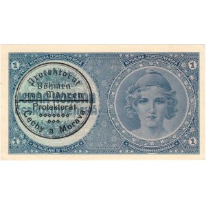 Protektorát Čechy a Morava, 1939 - 1945, 1 Koruna b.l. - stroj.přetisk, série A080, BHK.28b,