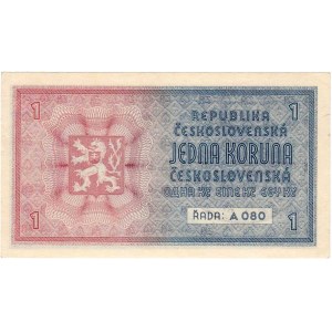 Protektorát Čechy a Morava, 1939 - 1945, 1 Koruna b.l. - stroj.přetisk, série A080, BHK.28b,