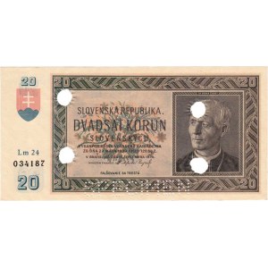 Slovenská republika, 1939 - 1945, 20 Koruna 1939, série Lz24, BHK.47b, He.50a2.s3,