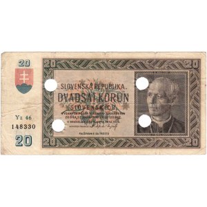 Slovenská republika, 1939 - 1945, 20 Koruna 1939, série Yz46, BHK.47b, He.50a2.s3-var: