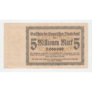 Německé státy - Bavorsko, 5 milionů Marek 1.8.1923 - Bayerische Staatsbank -