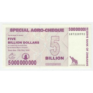 Zimbabwe, 5 Bilion Dollars 15.5.2008 - Agro Cheque, Pick.61