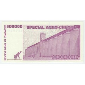Zimbabwe, 5 Bilion Dollars 15.5.2008 - Agro Cheque, Pick.61