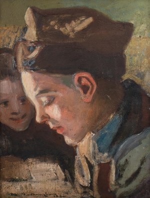 Wacław Chodkowski (1878-1953), Portret dziecka w rogatywce, 1920 r.