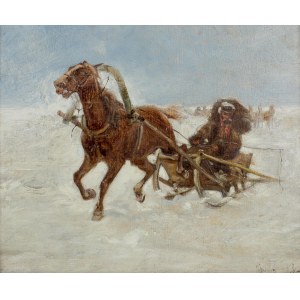 MN sygnowany słaboczytelnie (XIX/XX w.), Sanie z koniem