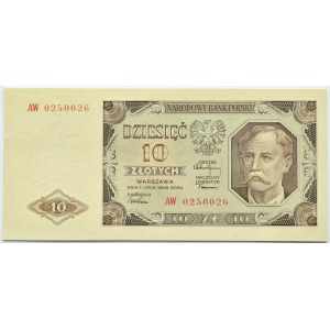 Polska, RP, 10 złotych 1948, seria AW, UNC