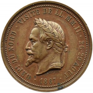 Francja, Napoleon III, medal upamiętniający wizytę cesarza w Izbie Handlowej w Lille, 1867