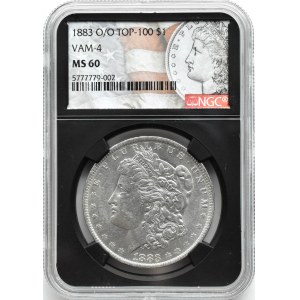 USA, Morgan, 1 dolar 1883 O, VAM-4, Nowy Orlean, NGC MS60