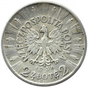 Polska, II RP, J. Piłsudski, 2 złote 1936, Warszawa, rzadkie