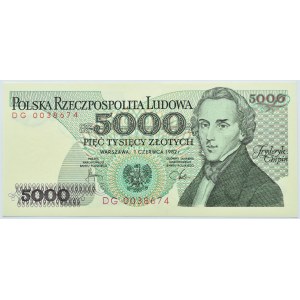 Polska, PRL, F. Chopin, 5000 złotych 1988, seria DG, Warszawa, UNC