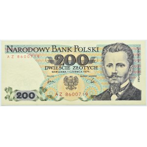 Polska, PRL, J. Dabrowski, 200 złotych 1979, seria AZ, Warszawa, UNC