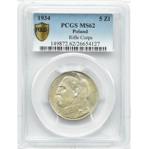 Polska, II RP, Józef Piłsudski, 5 złotych 1934 orzeł strzelecki, Warszawa, PCGS MS62