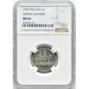 Polska, II RP, Żaglówka, 2 złote 1936, Warszawa, NGC MS62