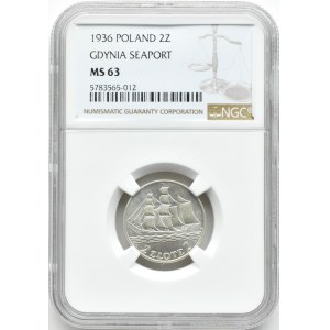 Polska, II RP, Żaglówka, 2 złote 1936, Warszawa, NGC MS63