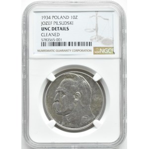 Polska, II RP, Józef Piłsudski, 10 złotych 1934, Warszawa, rzadszy rocznik, NGC UNC