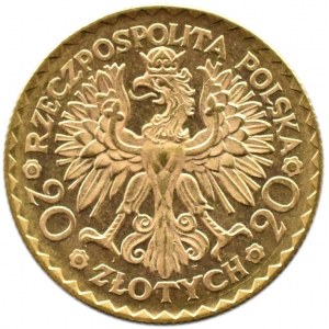 Polska, II RP, Bolesław Chrobry, 20 złotych 1925, Warszawa, odmiana czerwona, UNC