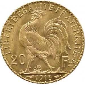 Francja, Republika, Kogut, 20 franków 1913, Paryż, UNC