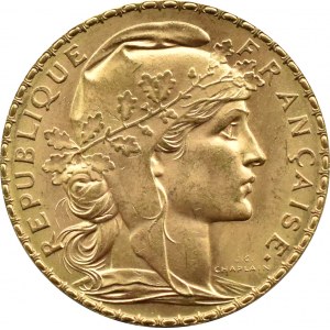 Francja, Republika, Kogut, 20 franków 1908, Paryż, UNC