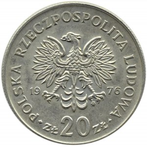 Polska, PRL, 20 złotych 1976, M. Nowotko, destrukt - brak ząbkowania rantu