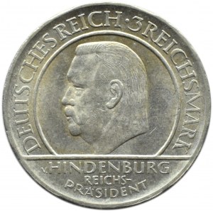 Niemcy, Republika Weimarska, 3 marki 1929 J, Hamburg, Przysięga prezydenta Hindenburga