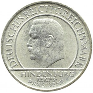 Niemcy, Republika Weimarska, 3 marki 1929 A, Berlin, Przysięga Hindenburga, UNC