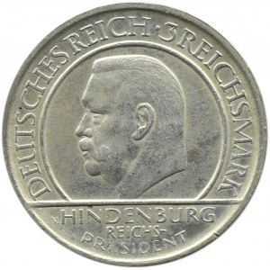 Niemcy, Republika Weimarska, 3 marki 1929 A, Berlin, Przysięga Hindenburga, UNC
