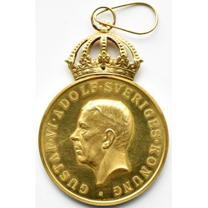 Szwecja, Gustaw VI Adolf, medal Królewskiego Stowarzyszenia Patriotycznego, złoto pr. 750