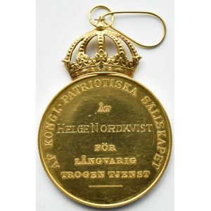 Szwecja, Gustaw VI Adolf, medal Królewskiego Stowarzyszenia Patriotycznego, złoto pr. 750