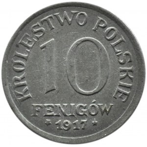 Królestwo Polskie, 10 fenigów 1917 FF, Stuttgart, UNC