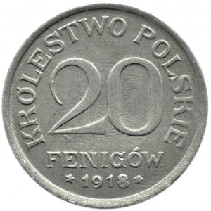 Królestwo Polskie, 20 fenigów 1918 FF, Stuttgart, UNC