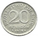 Królestwo Polskie, 20 fenigów 1918 FF, Stuttgart, UNC